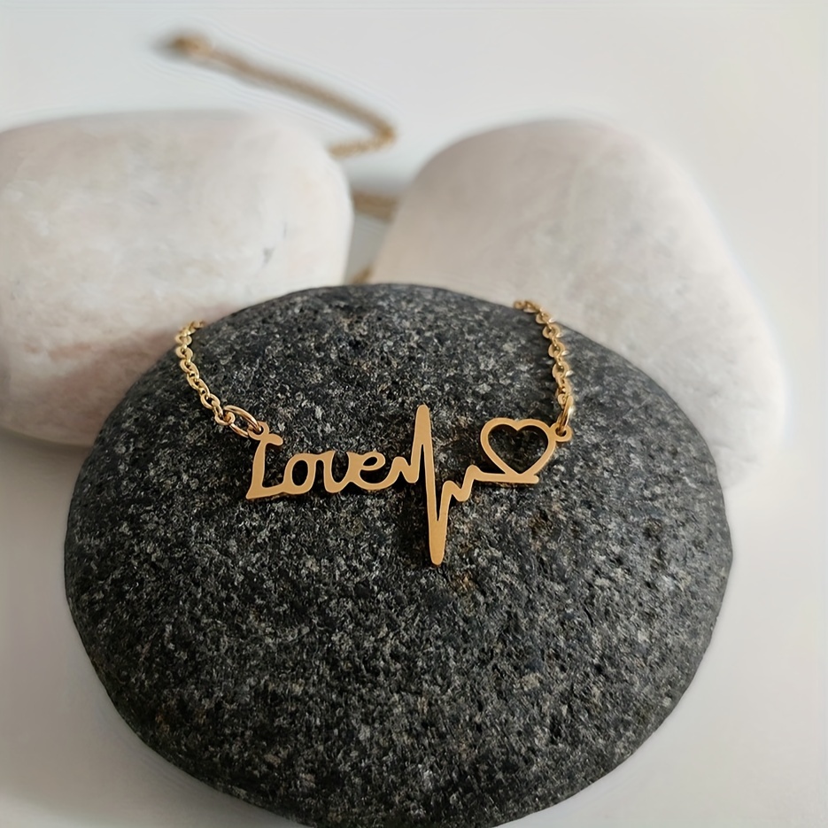 Women's 18K Gold Plated Heartbeat Personalized Hollow Heart Necklace